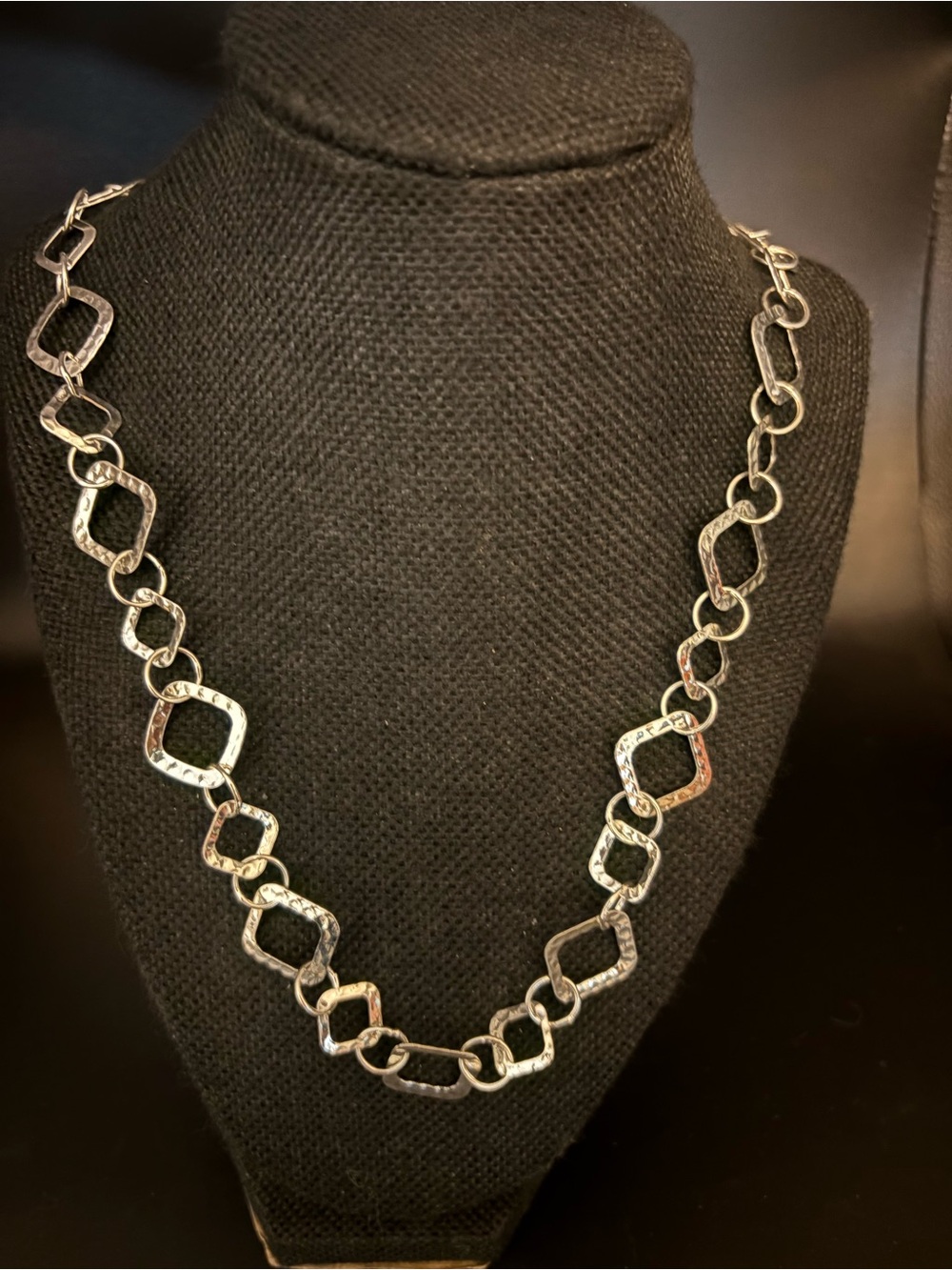 Elegant Silver Geometric Link Necklace - Women Jewelry, NEW, 28”, Handmade